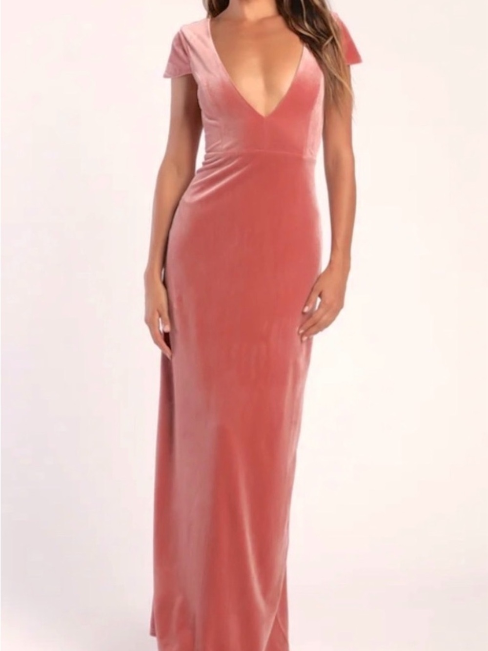 Lulus Women's Deep V Velvet Maxi Dress - Rose